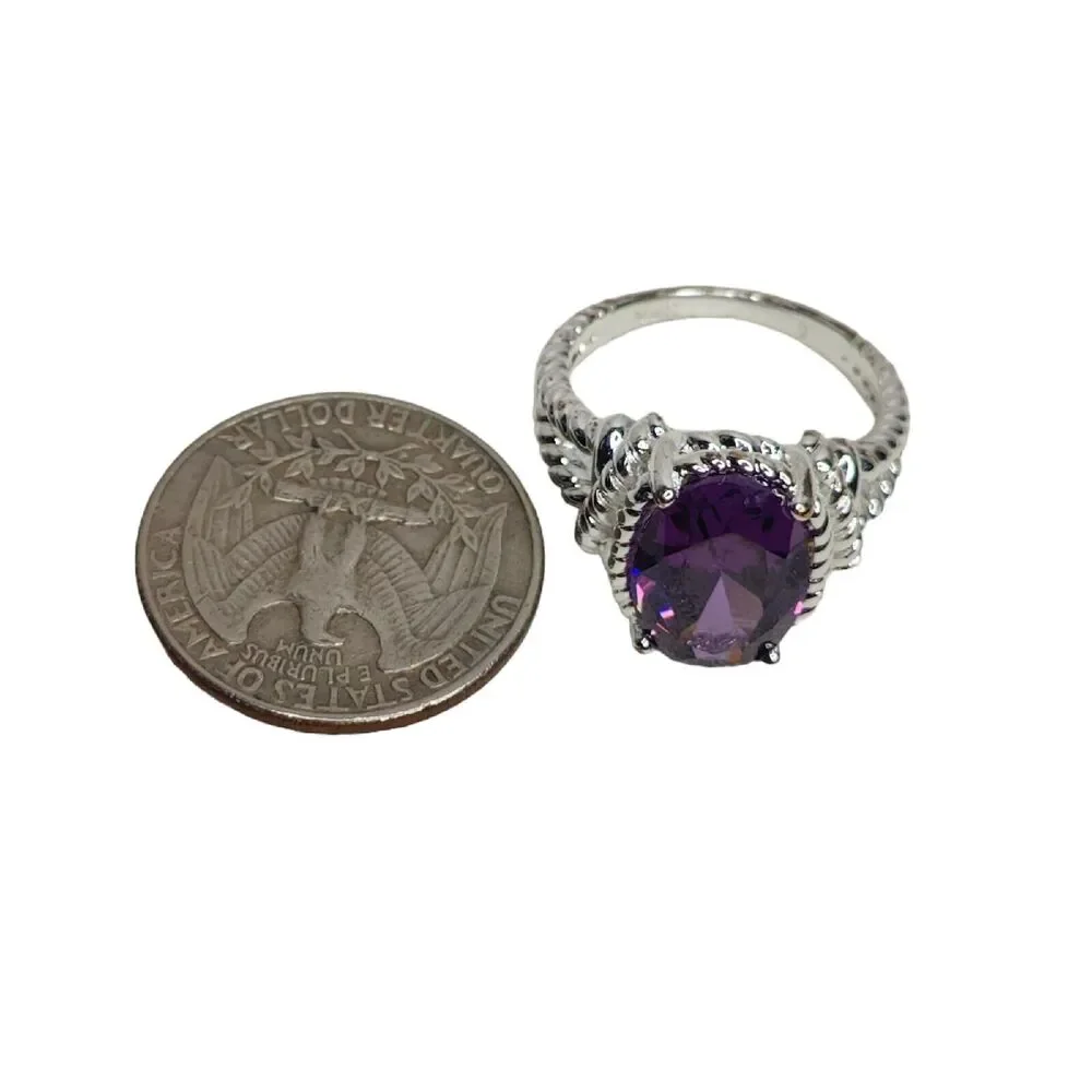 NVC Silver Tone Women's‎ Cocktail Ring with Round Cut Purple Stone Faux Amethyst